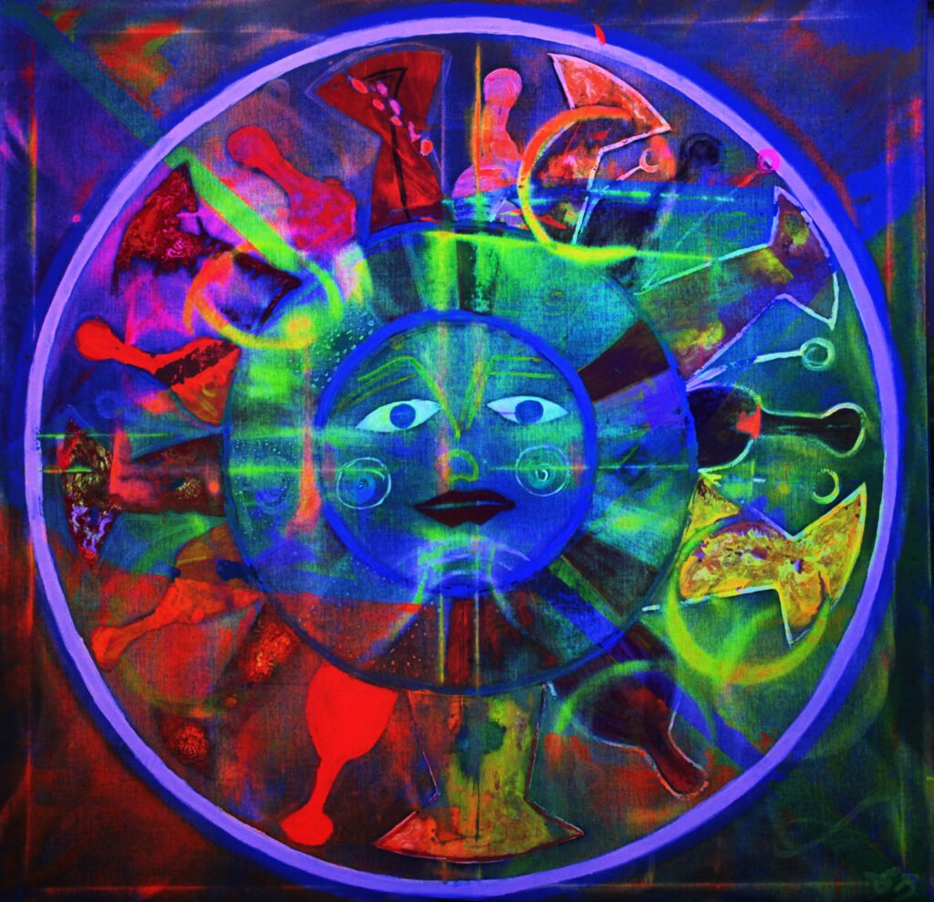 Obra abstracta con figura solar