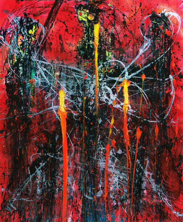 Obra abstracta en rojos y negros